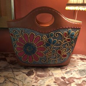 Isabella Fiore Floral Beaded Woven Tote